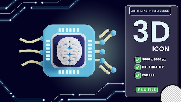 PSD ai brain circuitry 3d ícone de inteligência artificial
