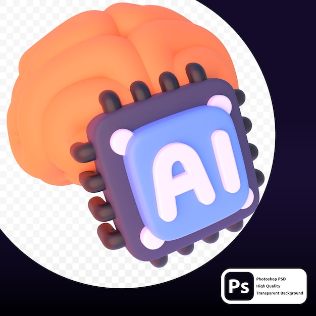 AI-Chip in 3D-Render für grafische Asset-Webpräsentationen oder andere