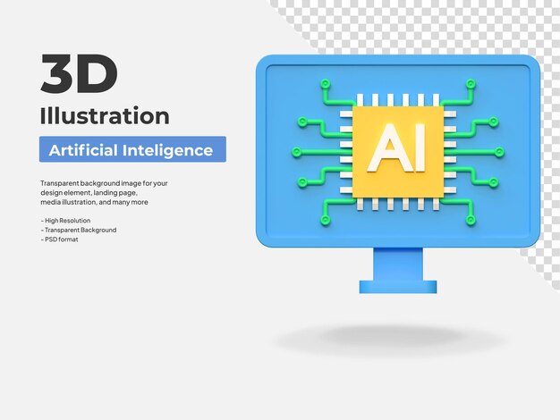 PSD ai computadora inteligencia artificial icono 3d ilustración