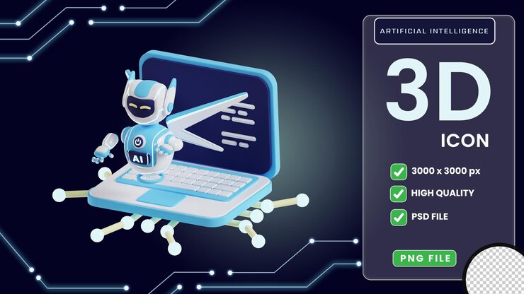 PSD ai di layar laptop ikon kecerdasan buatan 3d
