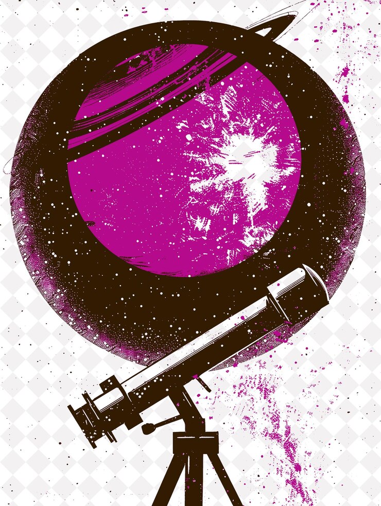 PSD ai generado club de astronomía sosteniendo un telescopio en el diseño de fondo de la ilustración astro flat