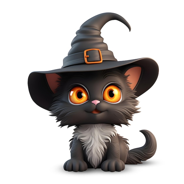 Ai generativa de personagem de bruxa de gato preto de Halloween em 3D fofo