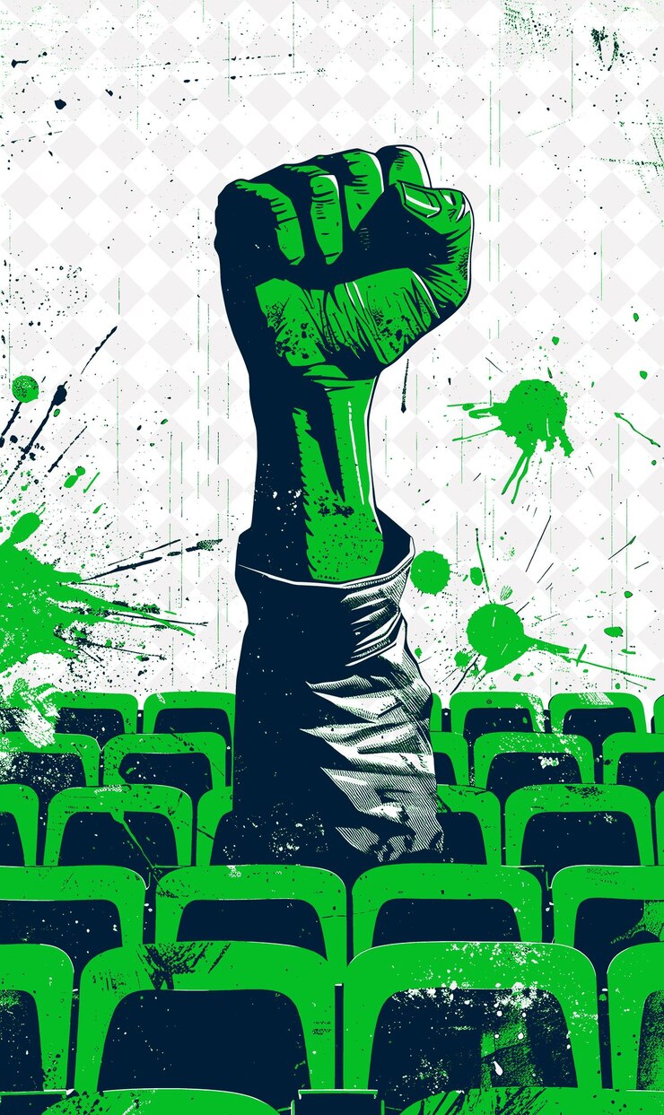 PSD ai generó el club de justicia social sosteniendo un estandarte en el diseño de fondo de la ilustración sch flat