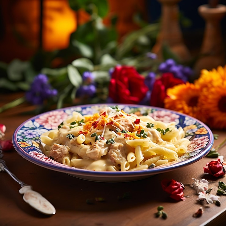 PSD ai immagine di cremoso piccante formaggio pollo gustoso italiano passato