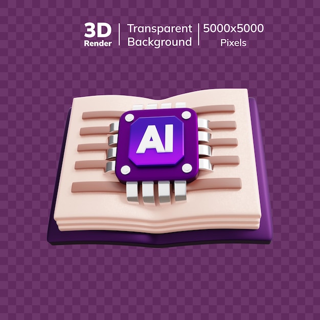 AI nell'istruzione Rendering 3D di un libro aperto con chip AI