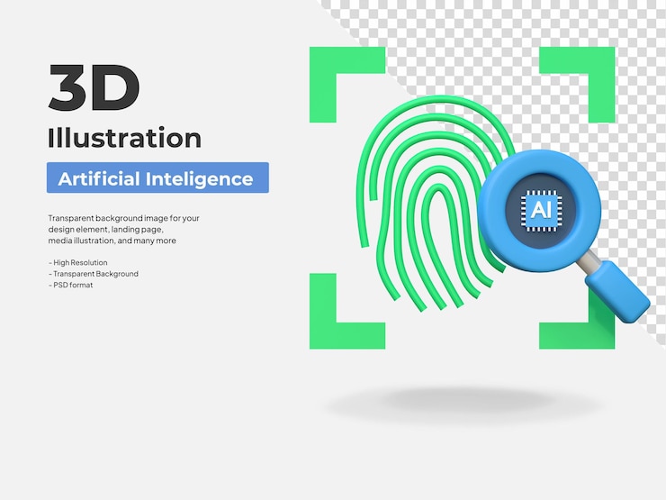 PSD ai riconoscimento biometrico delle impronte digitali icona di intelligenza artificiale illustrazione 3d