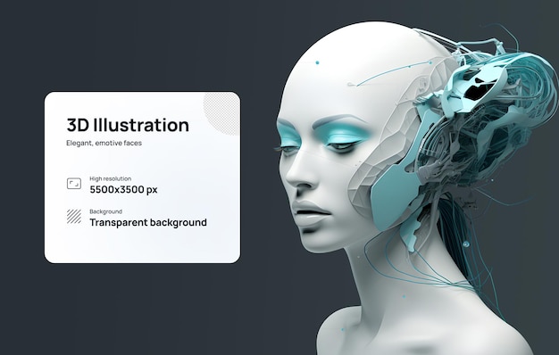 PSD ai_web_design_for_a_new_product_in_the_style des zukünftigen androiden humanoiden mädchens