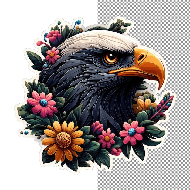 PSD l'aigle rapace floral au milieu des fleurs