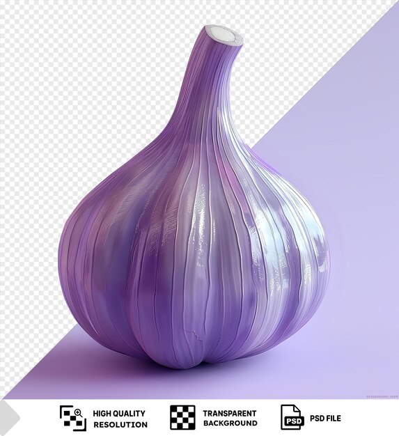 PSD l'ail transparent dans un vase violet jette une ombre sombre sur un fond violet