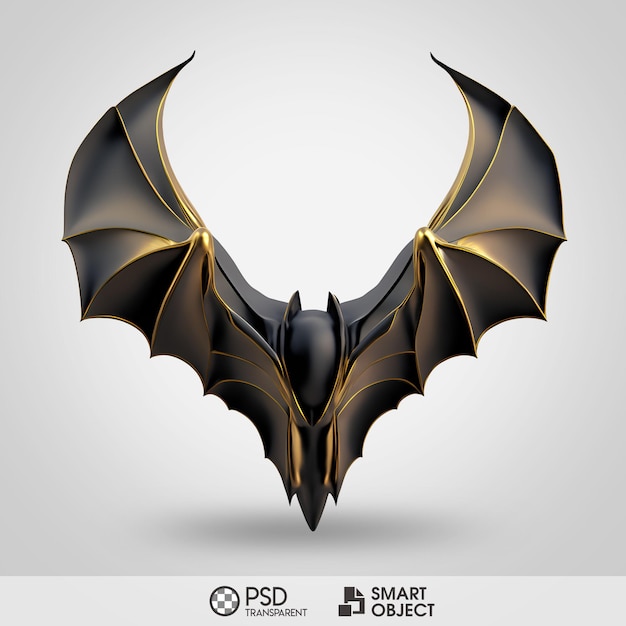 Aile de chauve-souris noir or fond transparent PSD