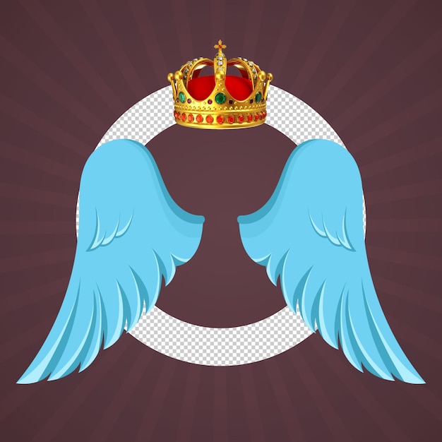 PSD ailes d'un ange avec une couronne dorée sur un fond transparent