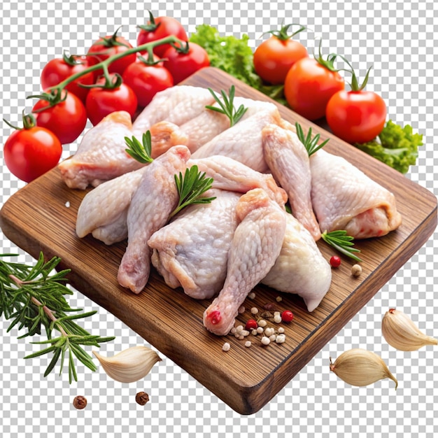 PSD ailes de poulet herbes à l'ail et le couteau sanglier en bois sur un fond transparent