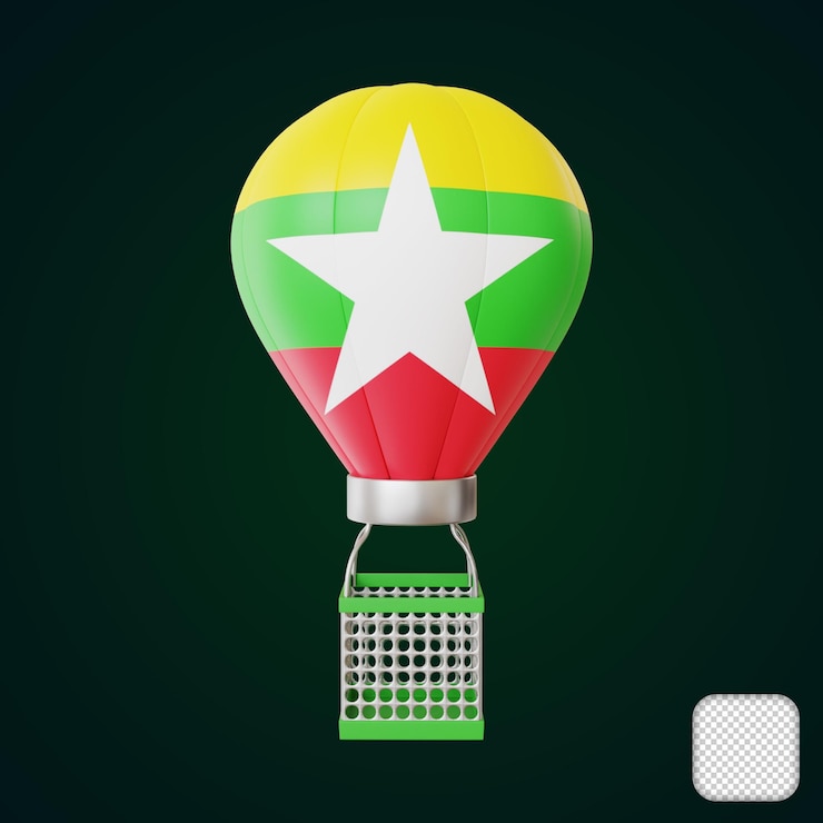 PSD air balloon myanmar flag element 3d illustration