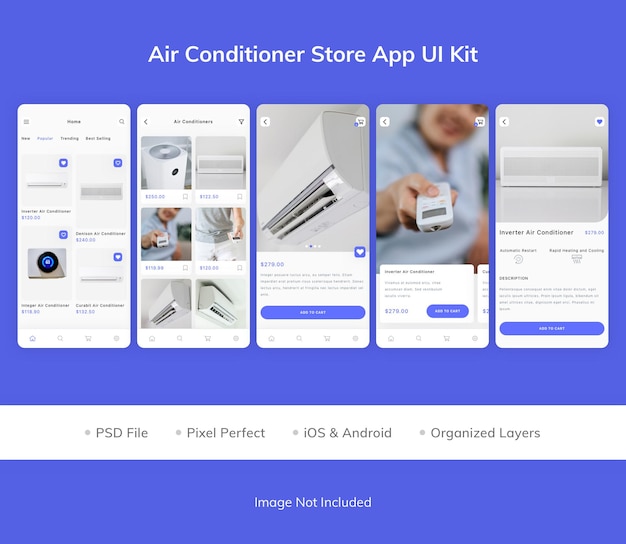 PSD air conditioner store app ui-kit