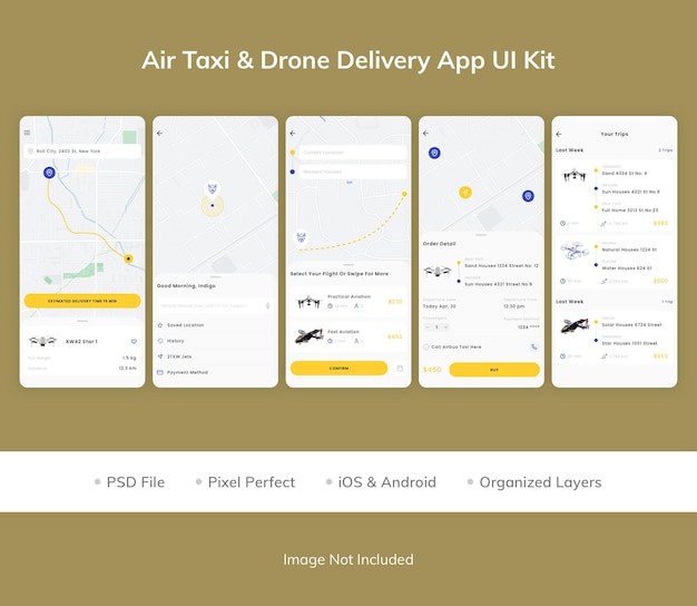 PSD air taxi amp drone delivery app ui-kit