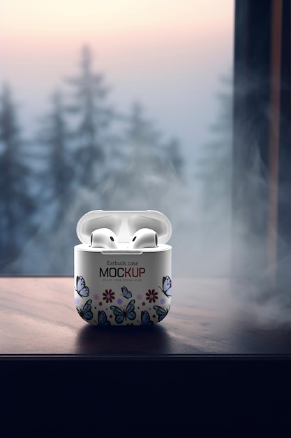 PSD airpods mit gehäuse-mockup