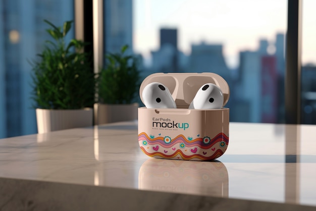 Airpods con modelo de caja