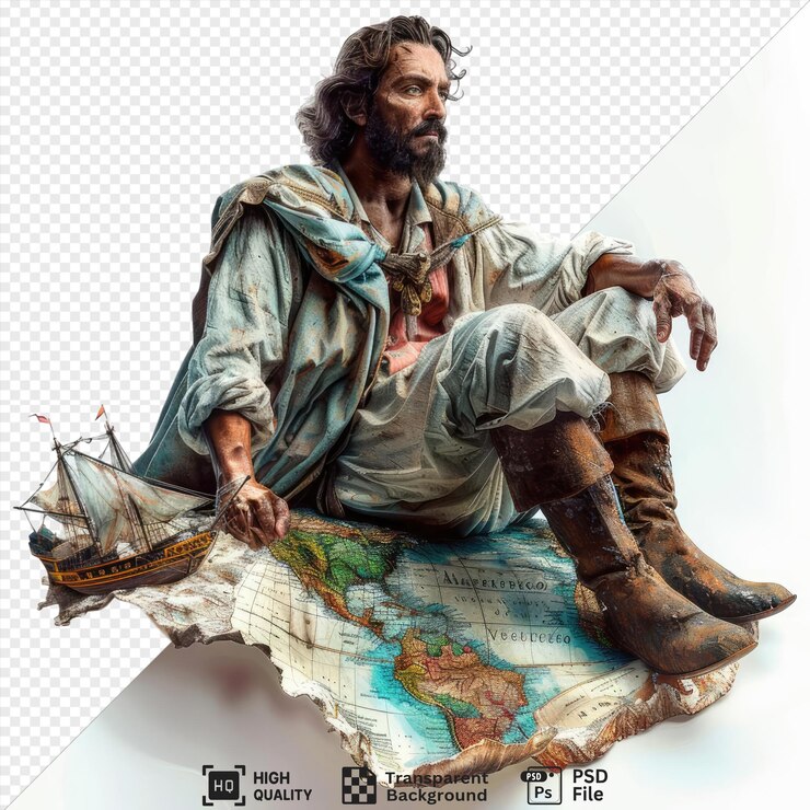 aislado amerigo vespucci el explorador está navegando a lo largo de la costa de américa del sur dándose cuenta de que es un nuevo continente