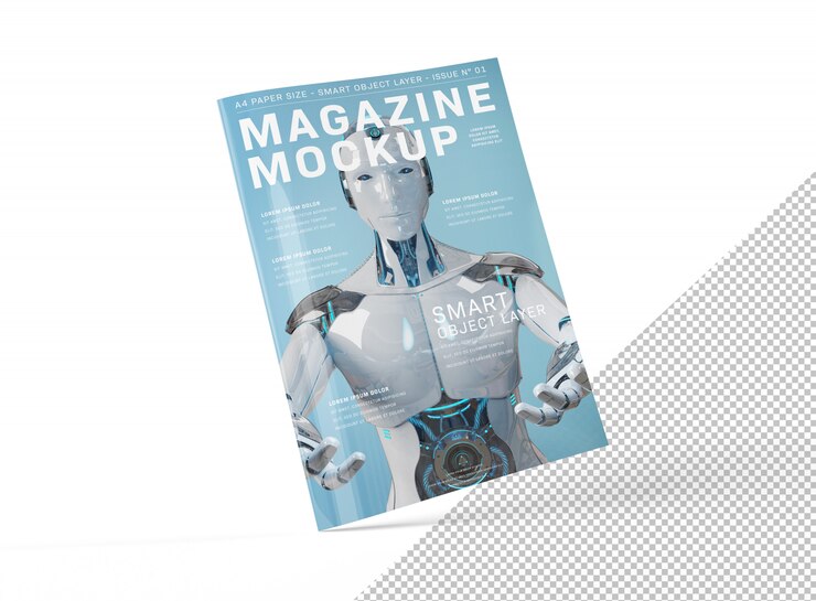 Aislado Cortar maqueta de portada de revista A4 en blanco flotante
