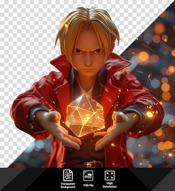 PSD aislado edward elric de fullmetal alquimista con cabello rubio y una cara sonriente está representado en un fondo transparente png clipart su mano blanca y el dedo son visibles como png psd