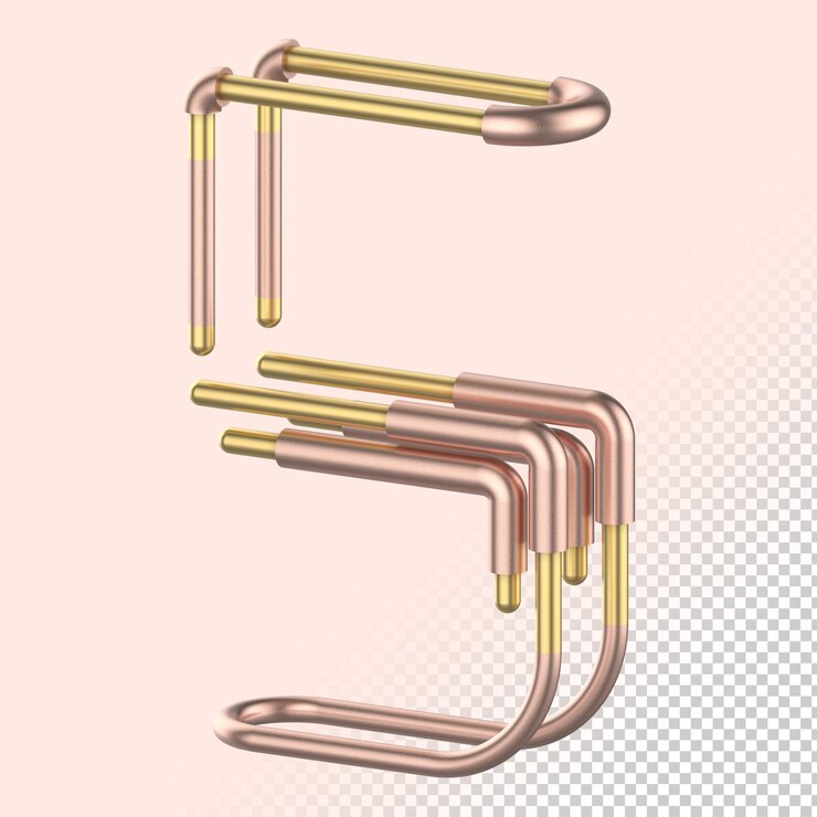 PSD aislado elegancia cobre y oro 3d render letra 5
