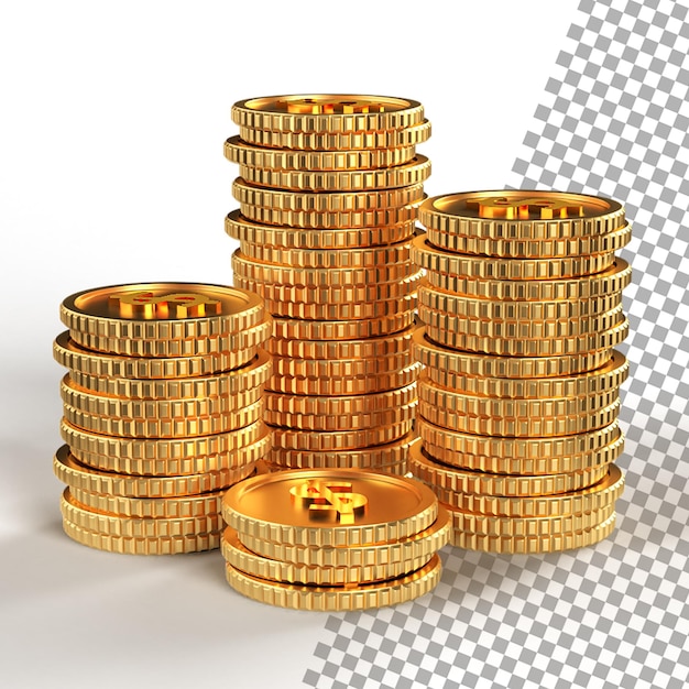 Aislado de nosotros monedas de dólar apilando concepto técnico de renderizado en 3D