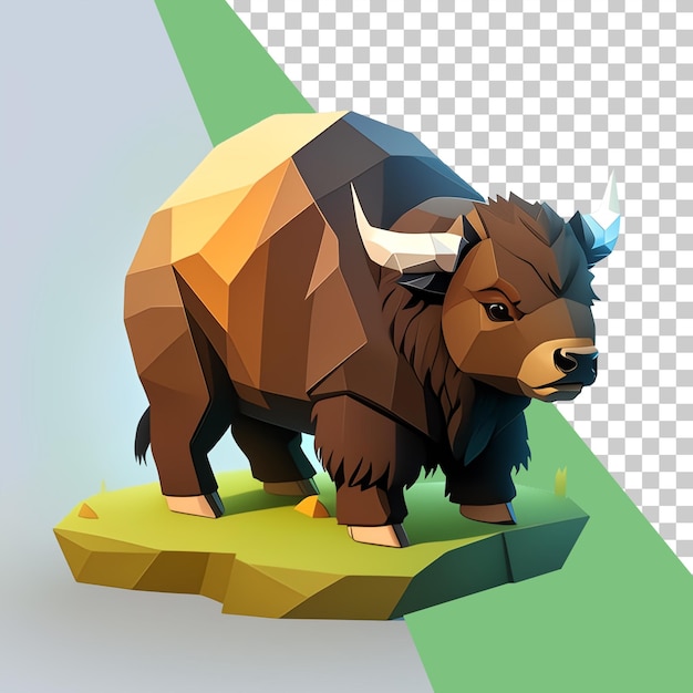 Aislado png 3d bajo poli bisonte