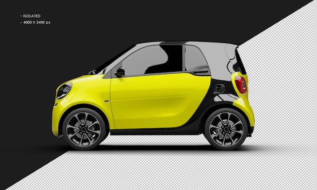 Aislado realista brillante metálico amarillo moderno sport mini city car desde la vista lateral izquierda