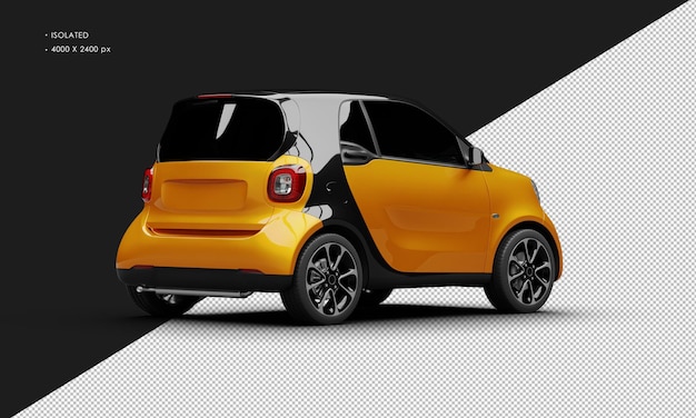 Aislado realista brillante metálico naranja moderno sport mini city car desde la vista trasera derecha