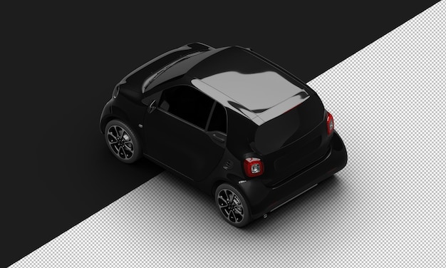 Aislado realista brillante metálico negro moderno sport mini city car desde la parte superior izquierda de la vista trasera