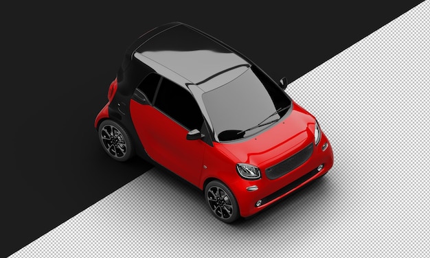 Aislado realista brillante metálico rojo moderno sport mini city car desde la parte superior derecha vista frontal