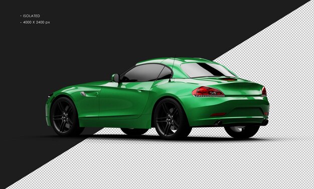 Aislado realista brillante metálico verde elegante super sport city car desde la vista trasera izquierda