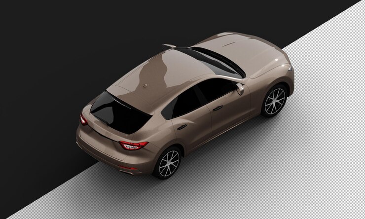 PSD aislado realista marrón brillante modern city sport suv coche desde la parte superior derecha vista trasera