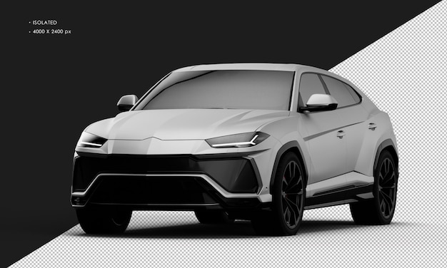 Aislado realista metal gris titanio elegante sport suv car desde la vista del ángulo frontal izquierdo