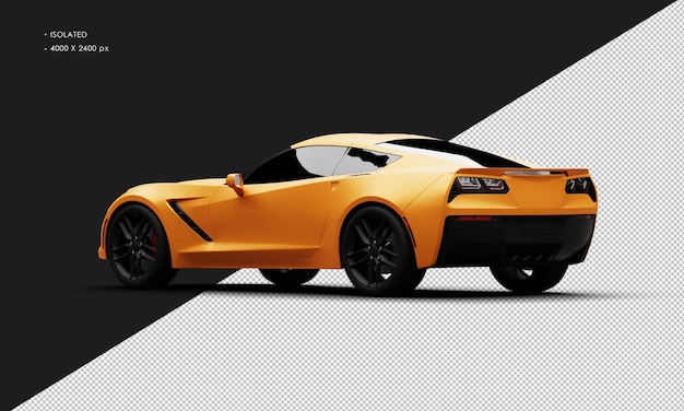Aislado realista metal metalic orange titanium modern super sport car desde la vista trasera izquierda
