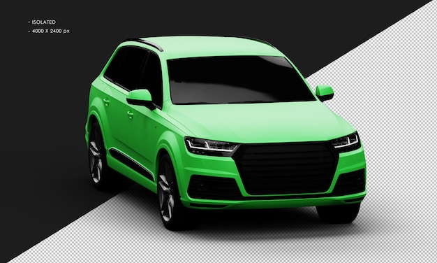 Aislado realista metal verde mate deporte elegante suv coche desde la vista del ángulo frontal derecho