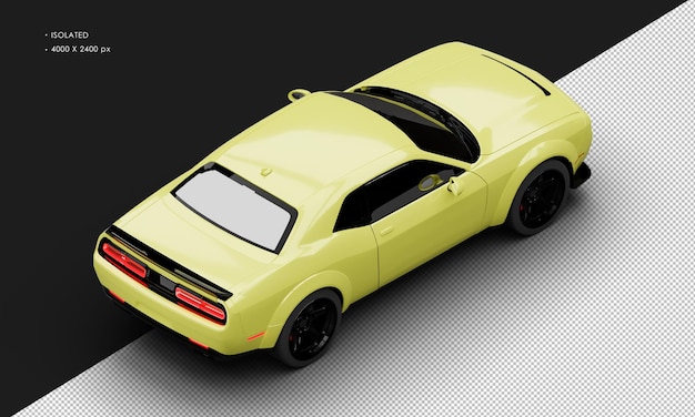 Aislado realista metálico amarillo moderno Super Sport Muscle Car desde la vista trasera superior derecha