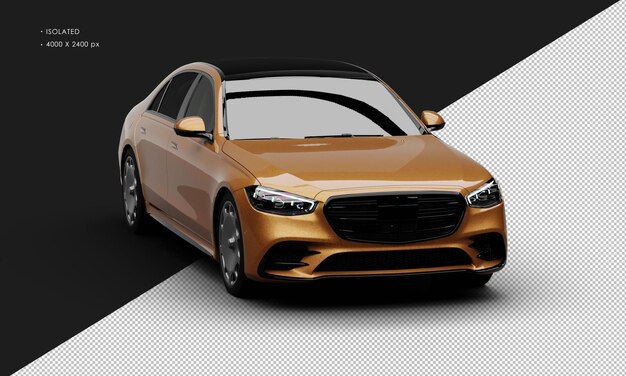 Aislado realista metálico marrón lujo moderno elegante sedán ciudad coche desde la vista del ángulo frontal derecho