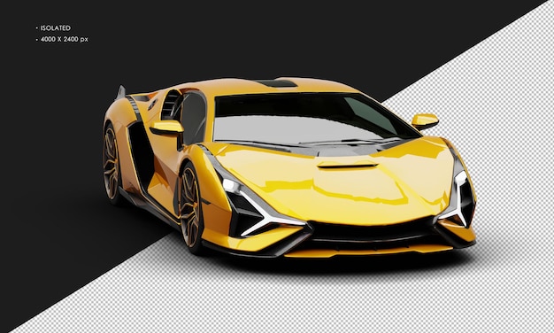 Aislado realista metálico naranja dorado motor medio híbrido moderno deportivo súper coche ángulo delantero derecho