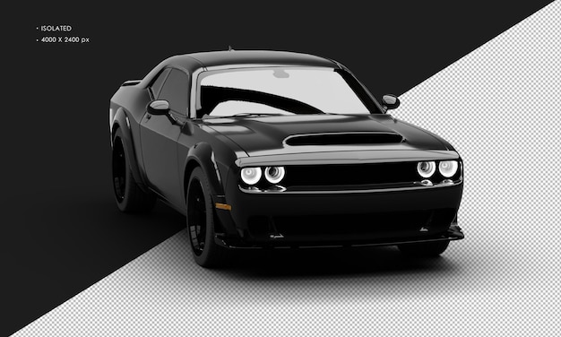 Aislado realista metálico negro moderno super sport muscle car desde la vista del ángulo frontal derecho