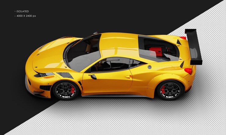 PSD aislado realista metálico oro naranja moderno super sport racing car desde la vista superior izquierda