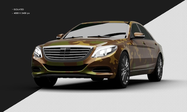 Aislado realista naturaleza metálica camuflaje de suelo moderno sedán de lujo de la ciudad coche ángulo delantero izquierdo