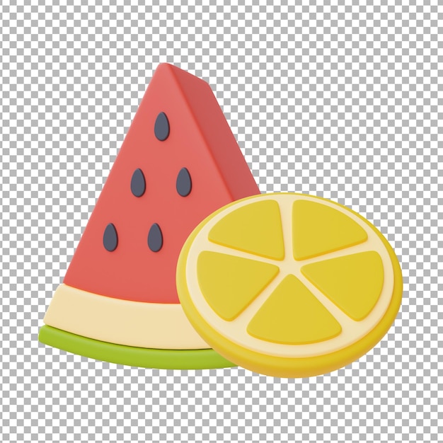 Aislamiento de sandía y naranja sobre fondo blancofrutas de veranorenderizado 3dxA