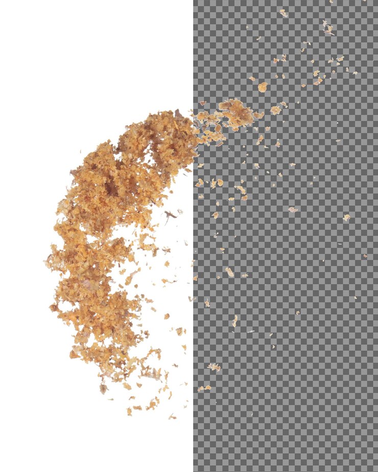 PSD ajo frito verter caer explosión dorado amarillo ajo frito flotar abstracto volar hermoso ajo frito salpicaduras parar en el aire diseño de objeto de comida fondo blanco aislado congelación de alta velocidad