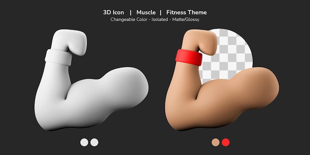 PSD ajuste y fuerte brazo músculo 3d icono ilustración gimnasio fitness tema