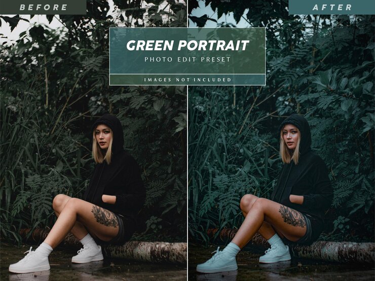 PSD ajuste preestablecido editable de fotos de moody green para fotos de instagram