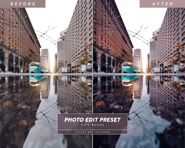 PSD ajuste preestablecido de filtro de edición de fotos de instagram editable para fotografía de ciudad