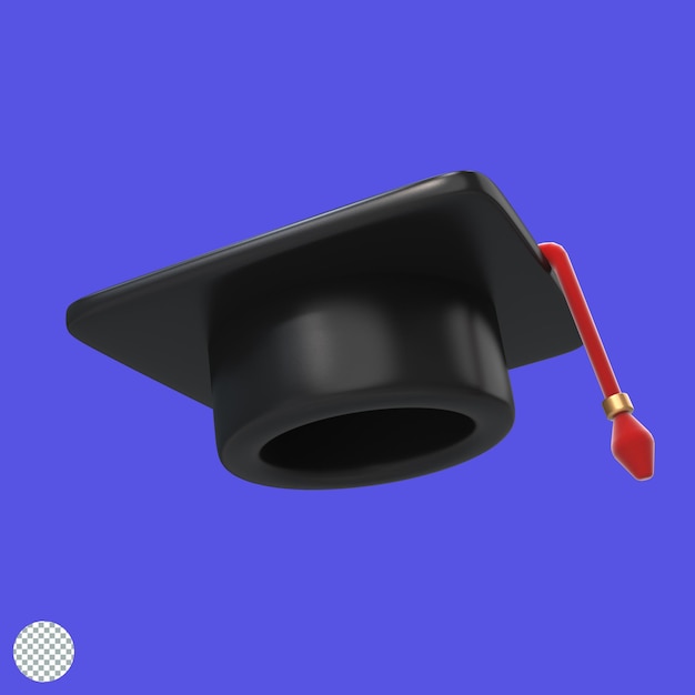 Akademische Abschlusskappe, Einberufungshut der Universität, 3D-Darstellung, isolierte Illustration