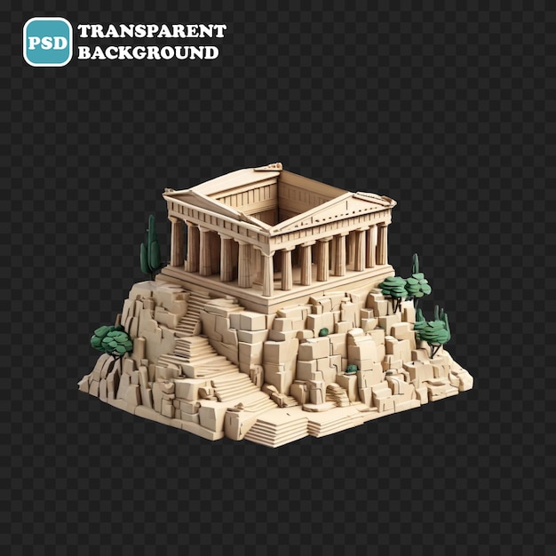 PSD akropolis-symbol isoliert 3d-rendering-illustration