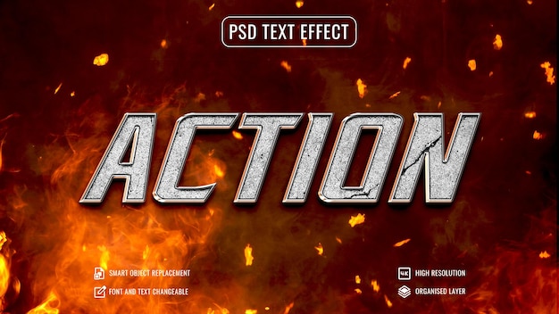 Aktionstext-Effekt mit Feuer- und Rauchhintergrund